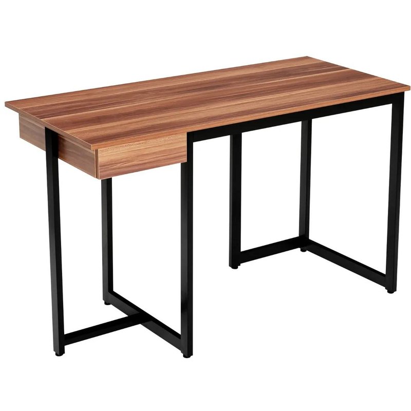 Bureau D'ordinateur 120cm Tiroir Cadre En Métal Repose-Pieds Réglables Bureau Moderne Station De Travail Pour Ordinateur Portable Noyer Helloshop26 20_0004830