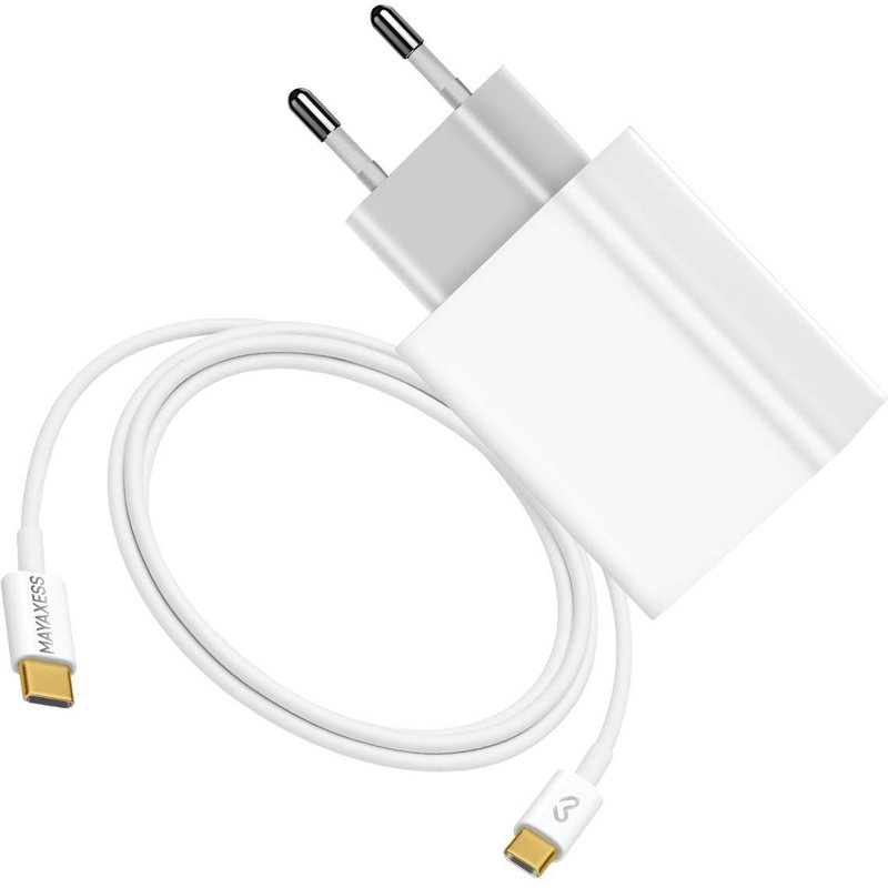 Chargeur Secteur 20W + Câble USB-C 1m pour Samsung Galaxy S25 Edge Mayaxess Blanc