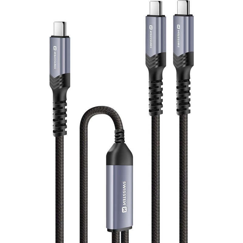 Câble 5A 2-en-1 USB-C Charge et Synchro 100W 1,5m Swissten Noir