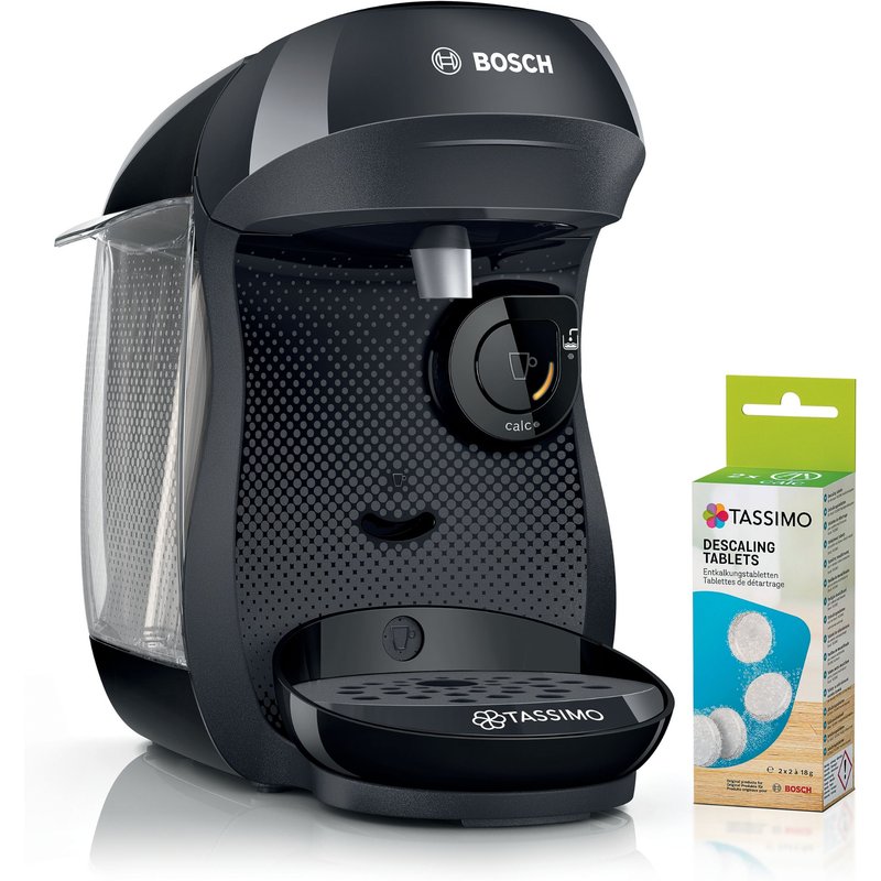 Machine multi-boissons Bosch TAS102EA - 1400 W - Café, Café crème, Cappuccino, Chocolat chaud, Espresso, Lait chaud, Latte Macchiato, Thé - Plastique recylcé noir