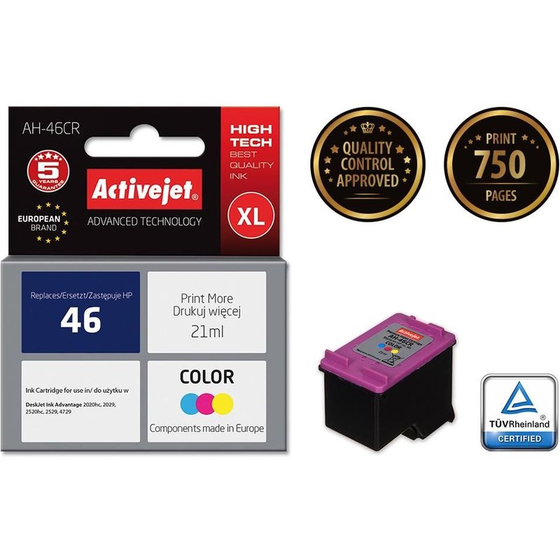 Activejet Encre AH-46CR (remplacement HP 46 CZ638AE ; Premium ; 21 ml ; couleur)