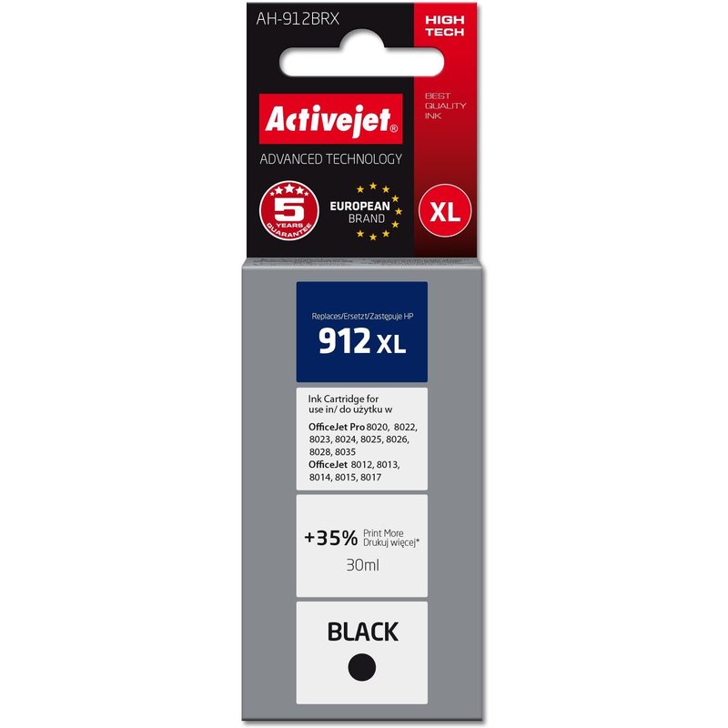 Activejet AH-912BRX encre pour imprimantes HP, Remplacement HP 912XL 3YL84AE; Premium; 1100 pages; noir