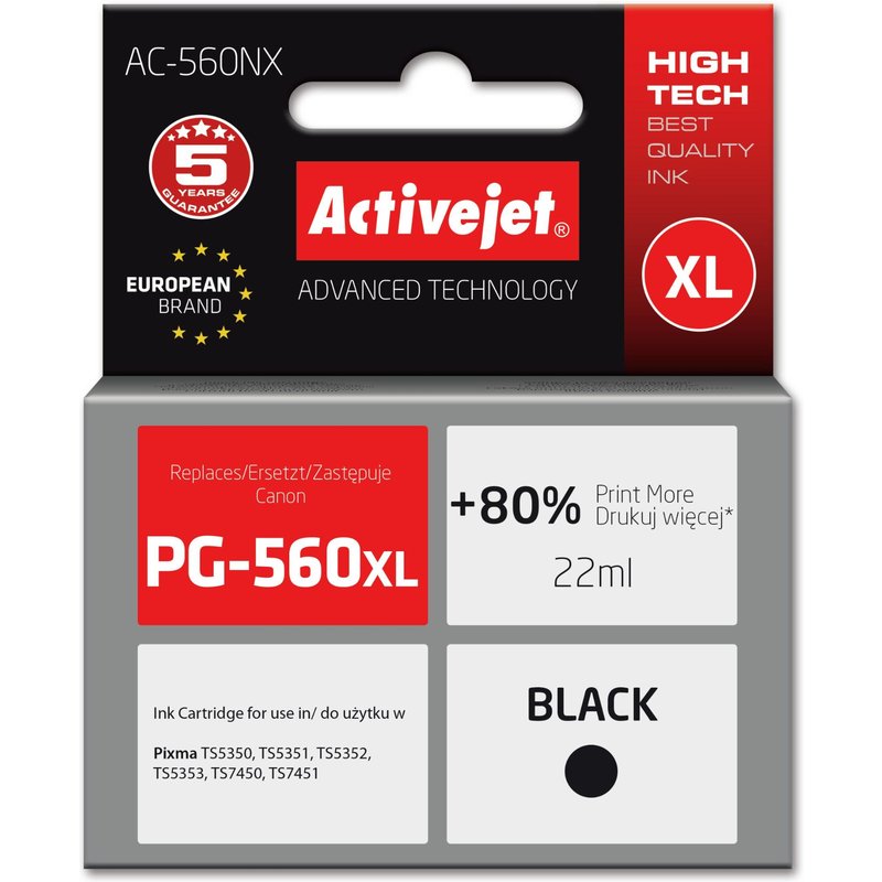 Activejet AC-560NX Encre pour imprimante Brother, Remplacement Canon PG-560XL; Suprême; 22 ml; noir