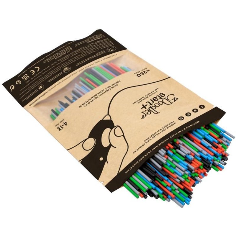3Doodler Primary Pow Mixed Bag 250 Plastique compostable Bleu, Vert, Gris, Rouge 1 g