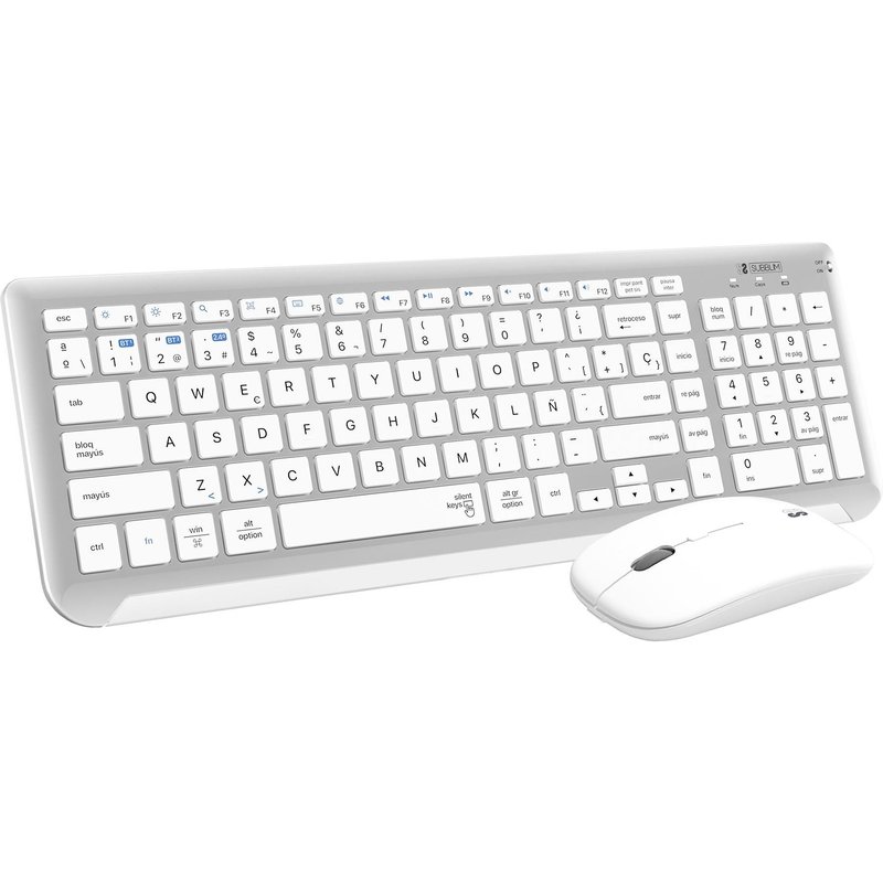 SUBBLIM SUBKBC-DCEP10 clavier Souris incluse Universel RF sans fil + Bluetooth QWERTY Espagnole Argent, Blanc