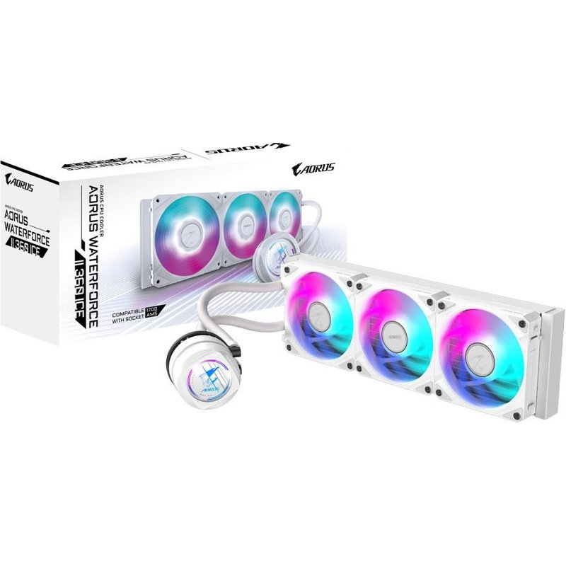 GIGABYTE AORUS WATERFORCE II 360 ICE Refroidisseur liquide pour processeur AIO - 3x ventilateurs ARGB de 120 mm, mécanisme d'emboîtement coulissant, DAISY-CHAIN, compatible avec Intel LGA 1851 et AMD AM5