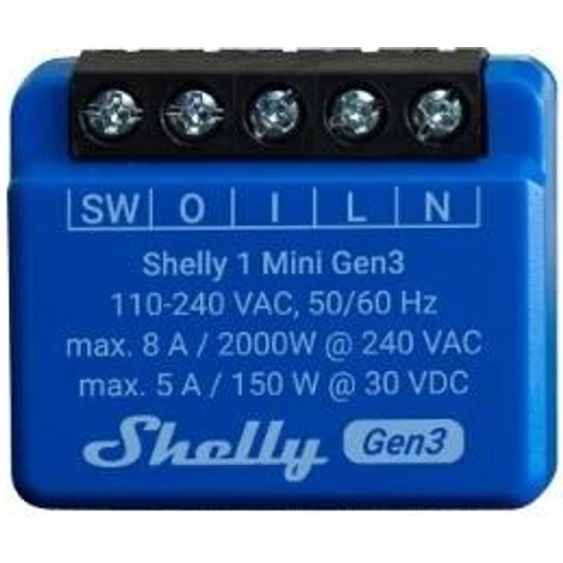 Shelly 1 Mini Gen3 Commutateur intelligent 1P Bleu