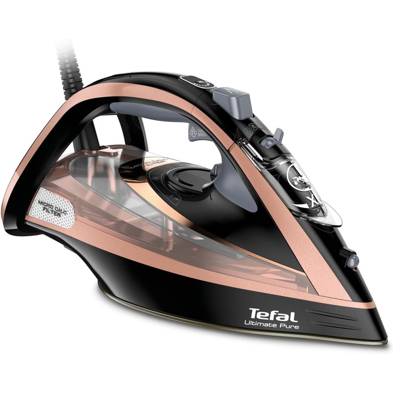 Tefal Ultimate Pure FV9845 Fer à repasser à sec ou à vapeur Semelle Durilium autonettoyante 3100 W Noir, Cuivre