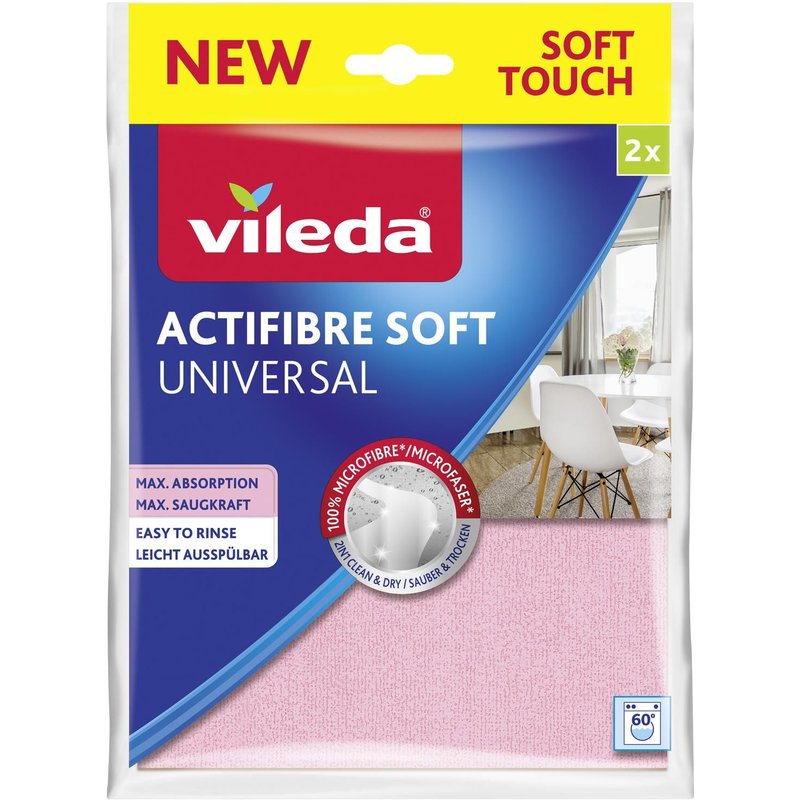 Vileda 4023103240810 Chiffon de nettoyage Microfibre, Polyuréthane Gris, Rose 2 pièce(s)