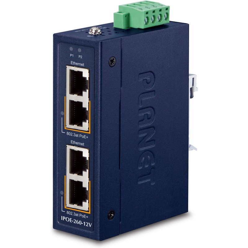 PLANET Industrial 2-port 10/100/1000T Gigabit Ethernet (10/100/1000) Connexion Ethernet, supportant l'alimentation via ce port (PoE) Bleu