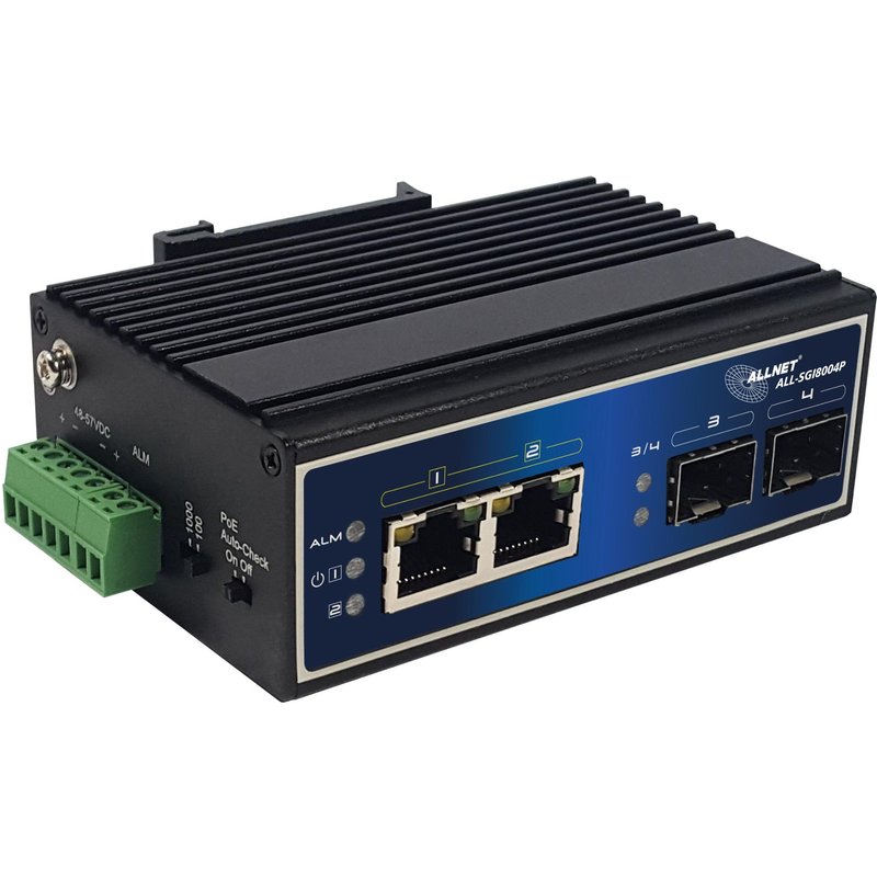 ALLNET ALL-SGI8004P commutateur réseau Non-géré Gigabit Ethernet (10/100/1000) Connexion Ethernet, supportant l'alimentation via ce port (PoE) Noir