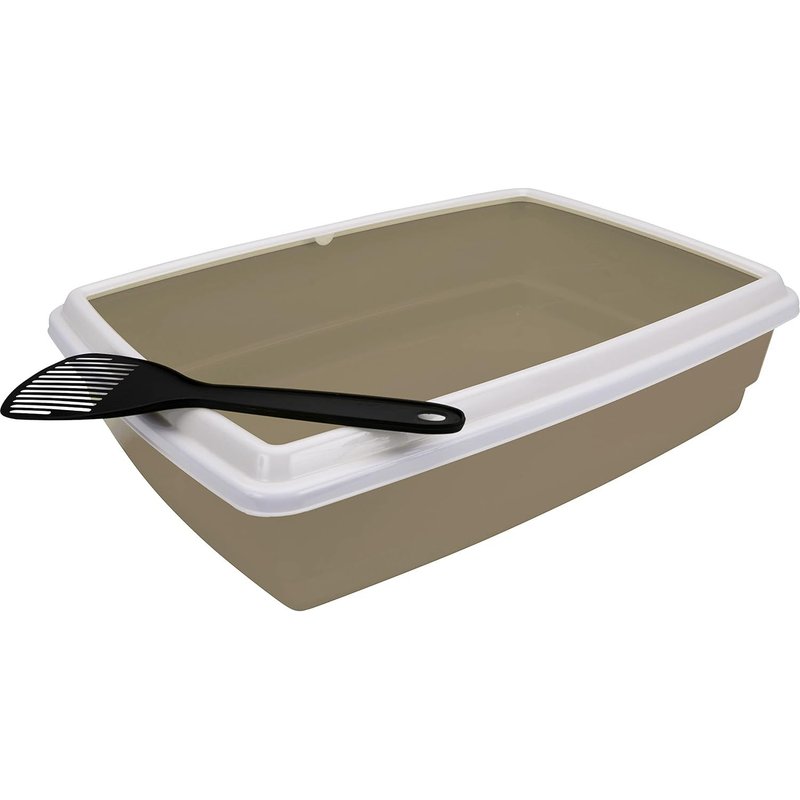 Kalanka- Bac À Litière Pour Chat Avec Rebord Et Pelle Maison De Toilette Bac Hygiénique Facile À Nettoyer Taupe 44 X 34 X 11 Cm