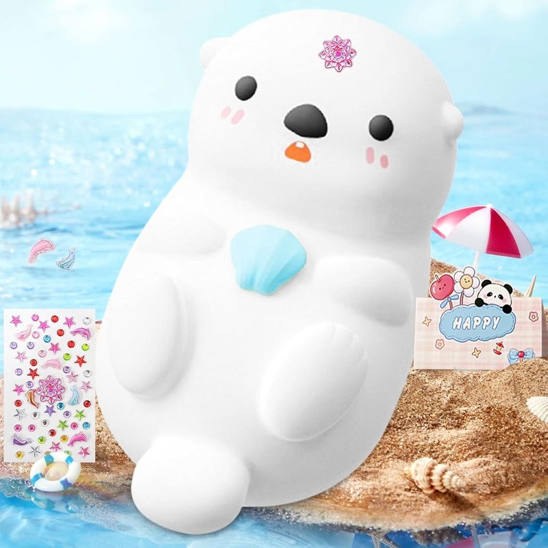 Kalanka-Veilleuse Enfant,Veilleuse Bébé,Led Rechargeable,Usb Loutre De Mer Night Light Intensité Variable Avec Minuterie Comprend Une Carte De Remerciement Et Des Autocollants En Cristal Pailleté