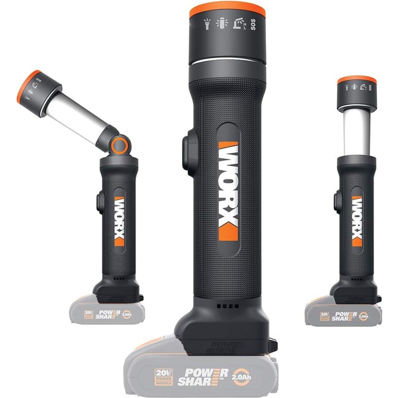 MEVRONISSHOP-Lampe Led 4 en 1 sans Fil 20V WX027.9, Télescopique, Tête Pivotante à 70°, Idéale Pour le Camping et Activités Extérieures, Sans Batterie ni Chargeur