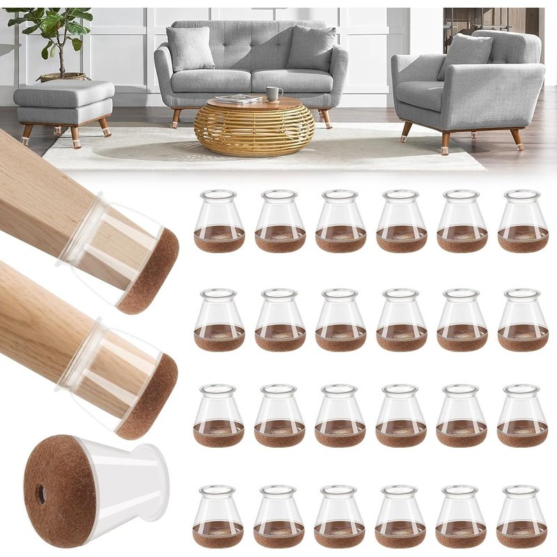 MEVRONISSHOP-Lot de 24 capuchons de protection pour pieds de chaise avec feutre enveloppé - En silicone - Pour sols stratifiés et carrelés - Diamètre : 14 à 20 mm