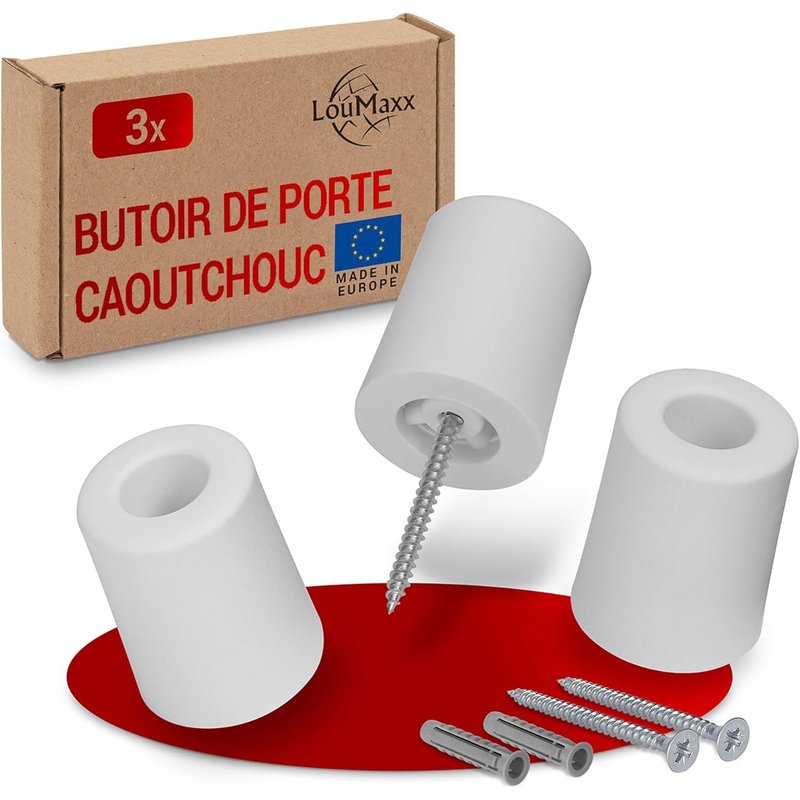 MEVRONISSHOP-Lot de 3 butoirs de porte en caoutchouc - Diamètre : 40 mm x 50 mm - À visser - Protection fiable contre les portes qui s'attaquent - Blanc
