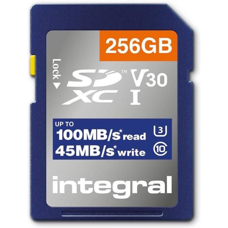 Integral - Carte mémoire flash - 256 Go - Video Class V30 / UHS-I U3 / Class10 - SDXC UHS-I