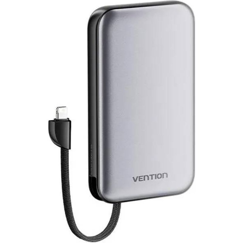 Powerbank 10000mAh Vention I12IA- 20W- Negra- Incluye Cable USB Tipo-C y Lightning