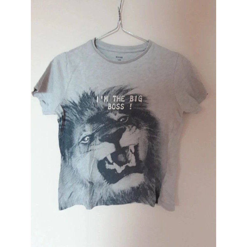 T-Shirt Gris Tête De Lion Garçon 10 Ans