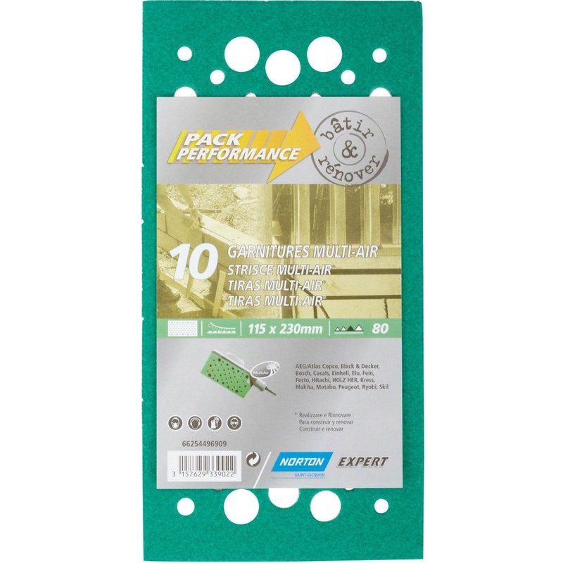 Lot de 10 patins abrasifs NORTON, 115x230 mm, grains 80