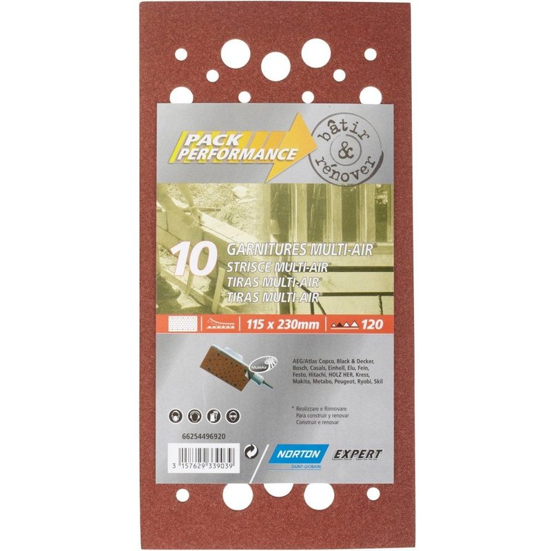 Lot de 10 patins abrasifs NORTON, 115x230 mm, grains 120