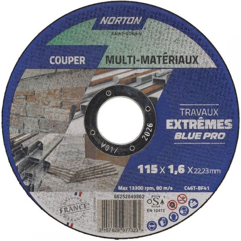 Disque à tronçonner tous matériaux NORTON 115x1,6