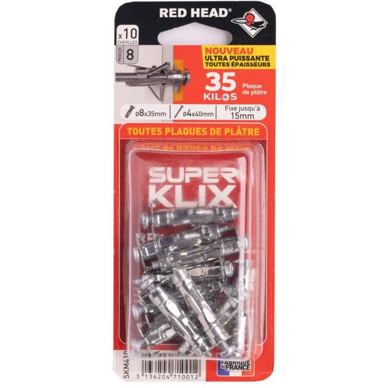 10 chevilles et vis Ă expansion RED HEAD, Diam.8 x L.35 mm