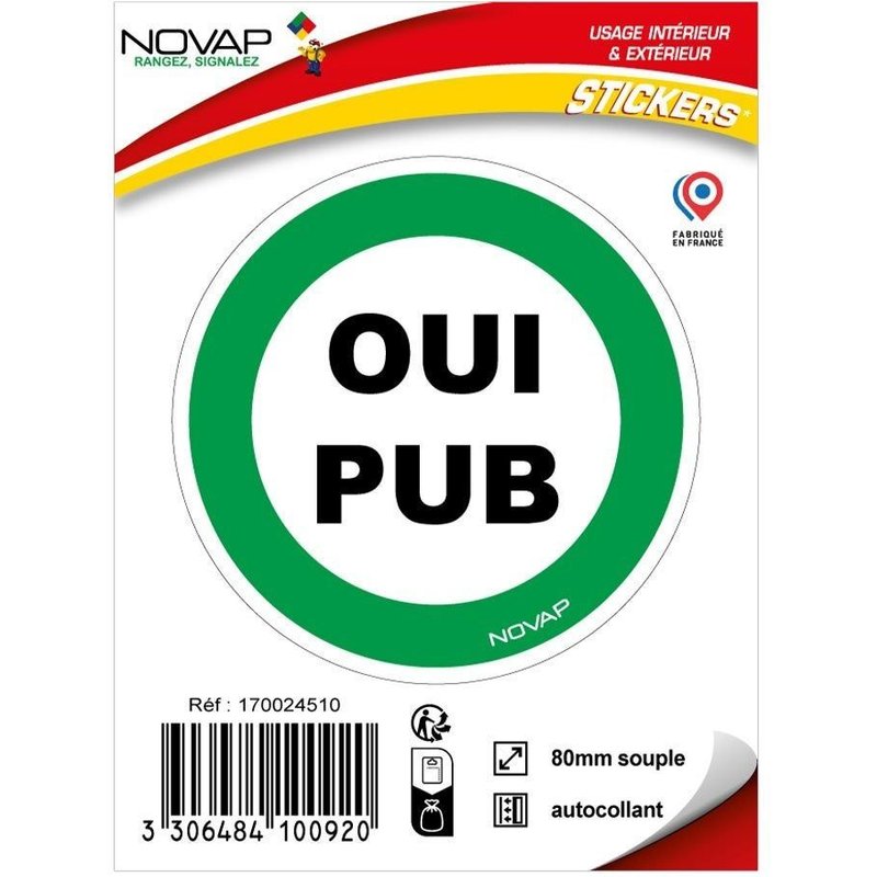 Panneau adhésif """"OUI PUB"""" diam. 80 mm