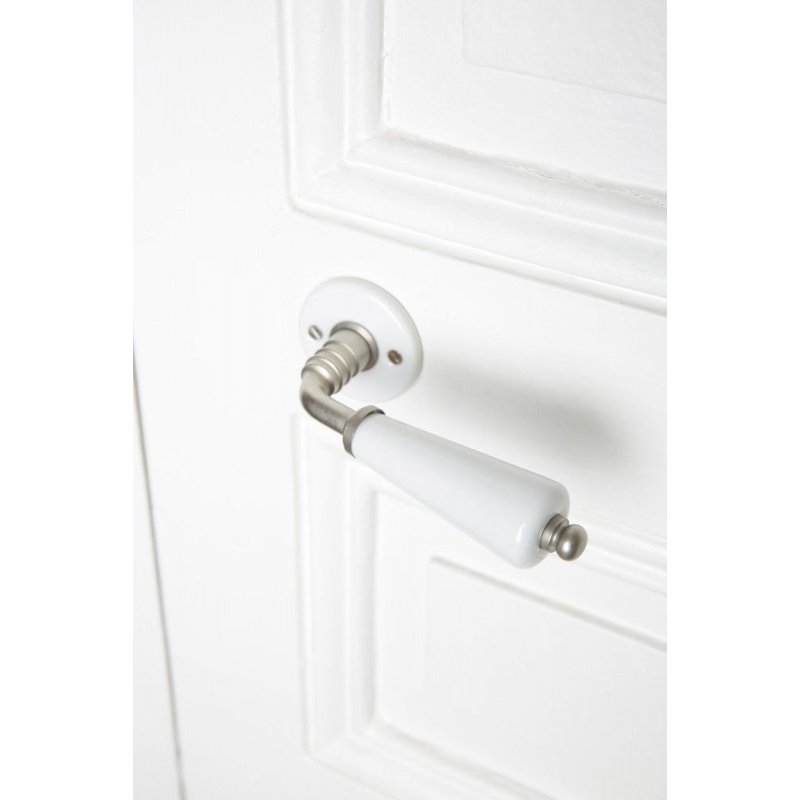 2 Poignées Sur Rosace Porcelaine, Porcelaine De Limoges Nickelé Mat Sans