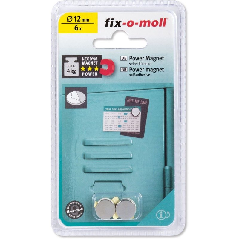 Lot de 6 aimants, FIX-O-MOLL SUKI, diam.12 mm, argent