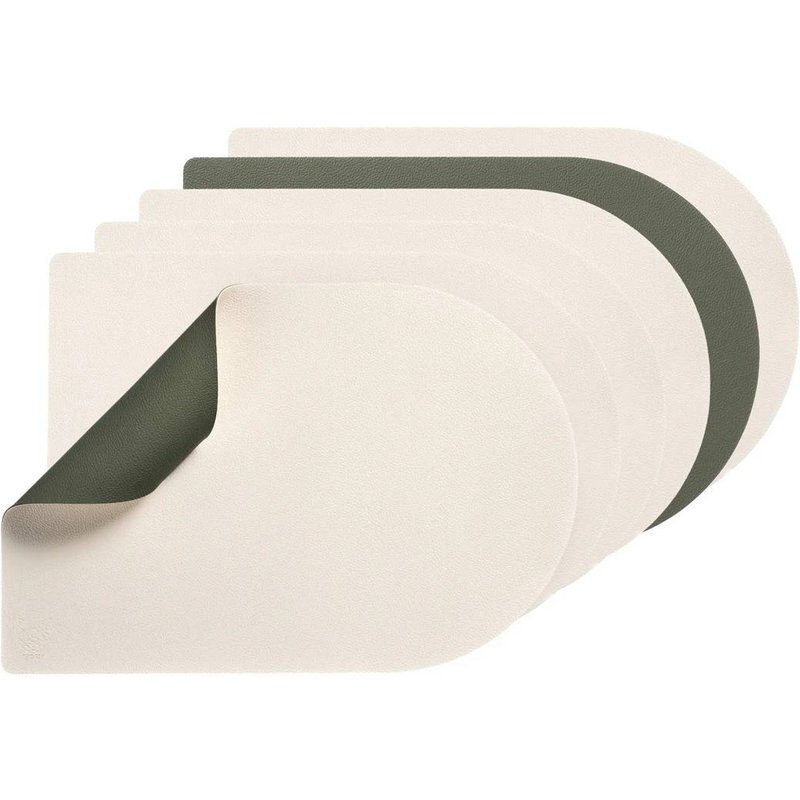 Set De Table Rectangovale Réversible - 6 Pièces - Blanc Crème Et Vert