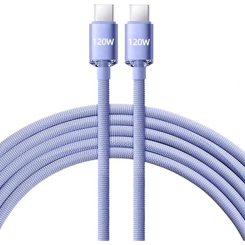 120W 6A Type C à Type C câble pour iPhone 15 Pro Max PD Charge rapide USB C cordon de données pour Samsung Xiaomi câbles de Charge rapide Purple 0.25M