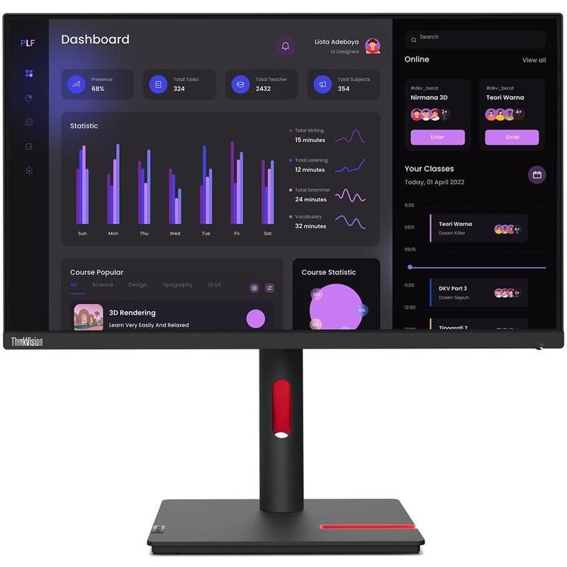 Lenovo ThinkVision T24i-30 - Écran LED - 23.8" - 1920 x 1080 Full HD (1080p) @ 60 Hz - IPS - 250 cd/m² - 1000:1 - 4 ms - HDMI, VGA, DisplayPort - noir corbeau - Campus - pour ThinkPad P15 Gen 2...