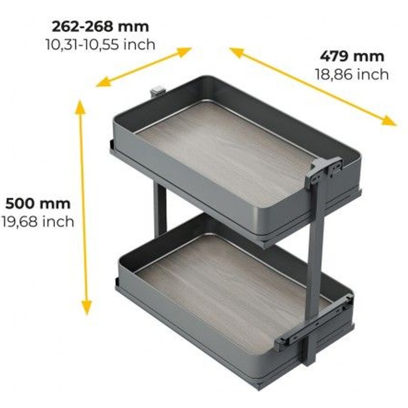 Chariot extractible à fermeture amortie anthracite Harmony - 2 paniers - module 300 mm EMUCA
