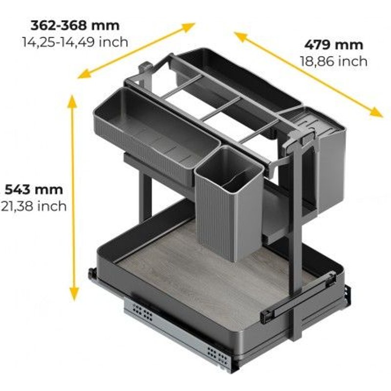 Chariot extractible avec paniers et accessoires Harmony anthracite - pour module 400 mm EMUCA