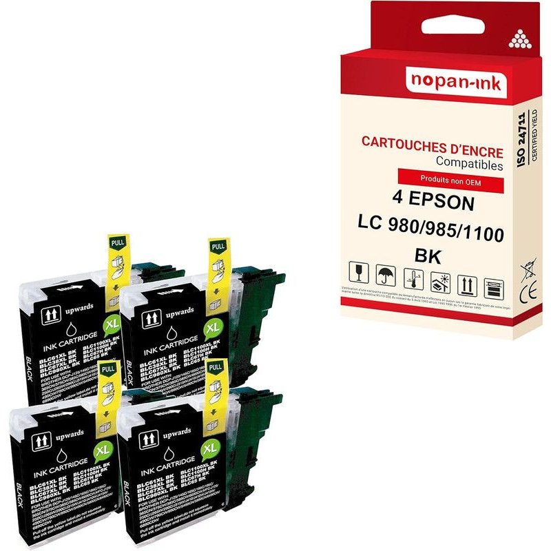 NOPAN-INK - x4 Cartouche compatible pour BROTHER LC 985 XL LC985XL Noir Terre