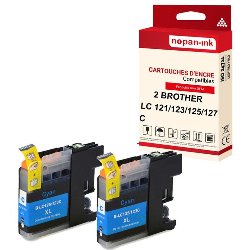NOPAN-INK - x2 Cartouche compatible pour BROTHER LC 125 XL LC125XL Cyan Réveil