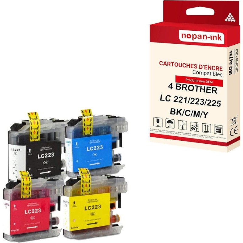 NOPAN-INK - x4 Cartouche compatible pour BROTHER LC 225 XL LC225XL Noir + Cyan + Magenta + Jaune Parapluie