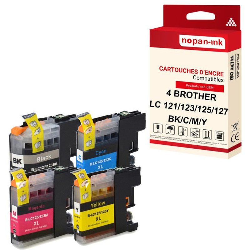 NOPAN-INK - x4 Cartouche compatible pour BROTHER LC 121 XL LC121XL Noir + Cyan + Magenta + Jaune Vase