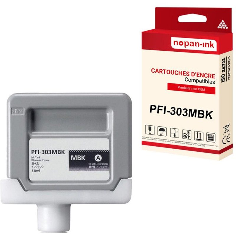 NOPAN-INK - x1 Cartouche compatible pour Canon PFI303 PFI-303MBK Noire Mat 2957B001