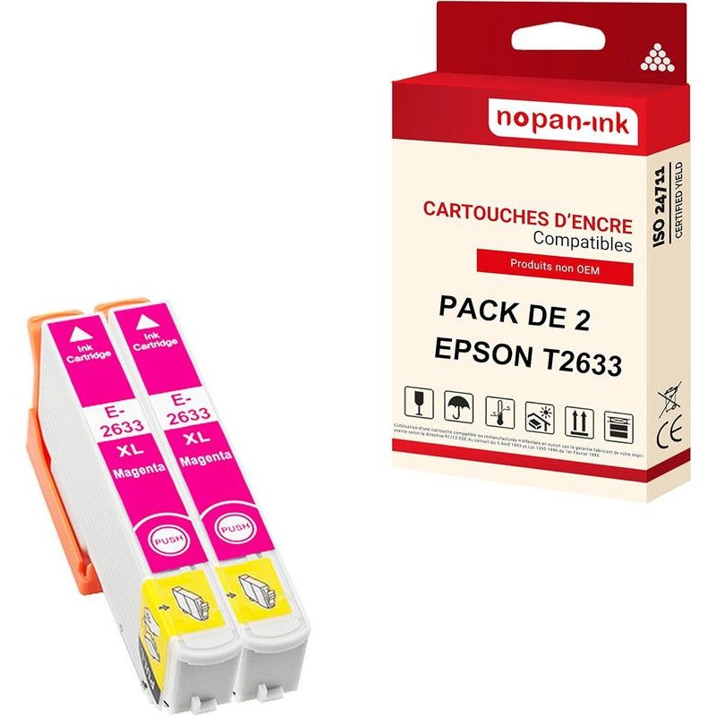 NOPAN-INK - x2 Cartouche compatible pour EPSON T2633 XL T2633XL Magenta Ours