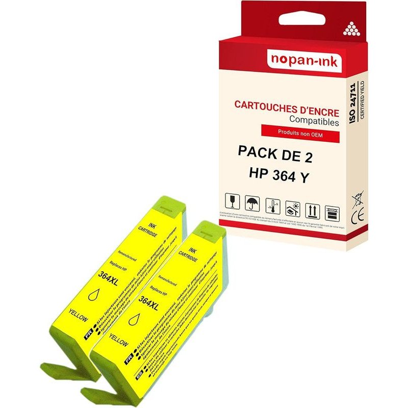 NOPAN-INK - x2 Cartouche compatible pour HP 364 XL 364XL Jaune CB325EE/CB320EE