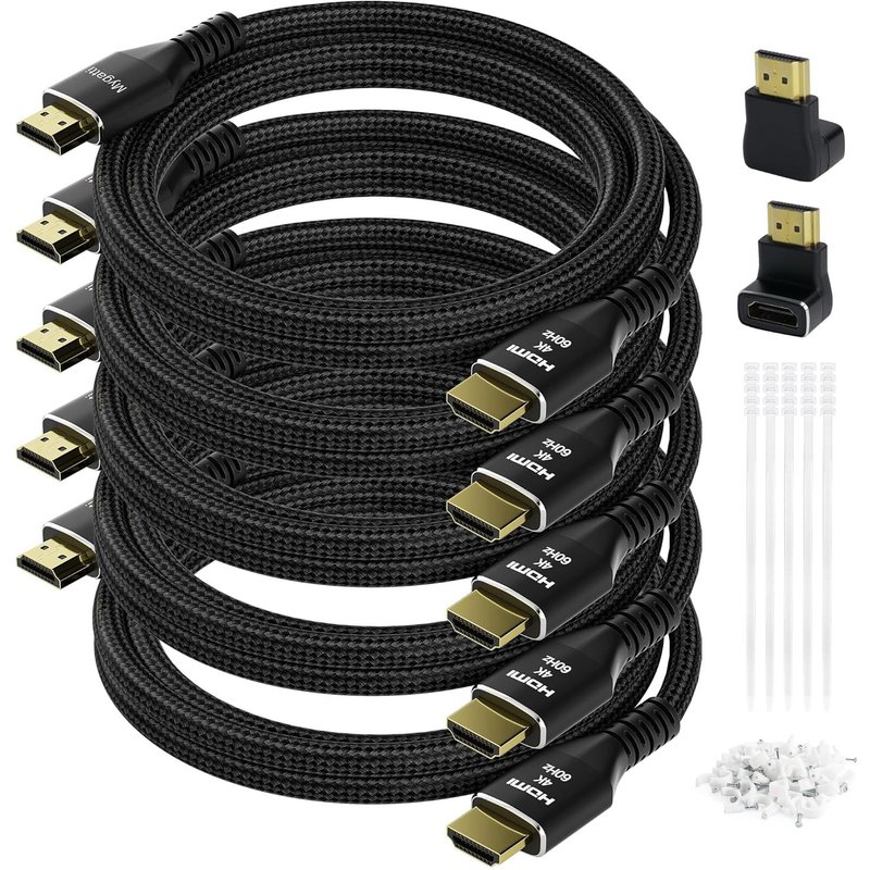 Câble HDMI 4K 2 mètre(paquet de 5),câble HDMI 2.0 Ultra HD,connecteurs en nylon tressé et plaqués or,4K à 60 Hz,2K,1080P,câbles HDMI en vrac pour ordinateur portable,moniteurs,HDTV,PS5 et plus