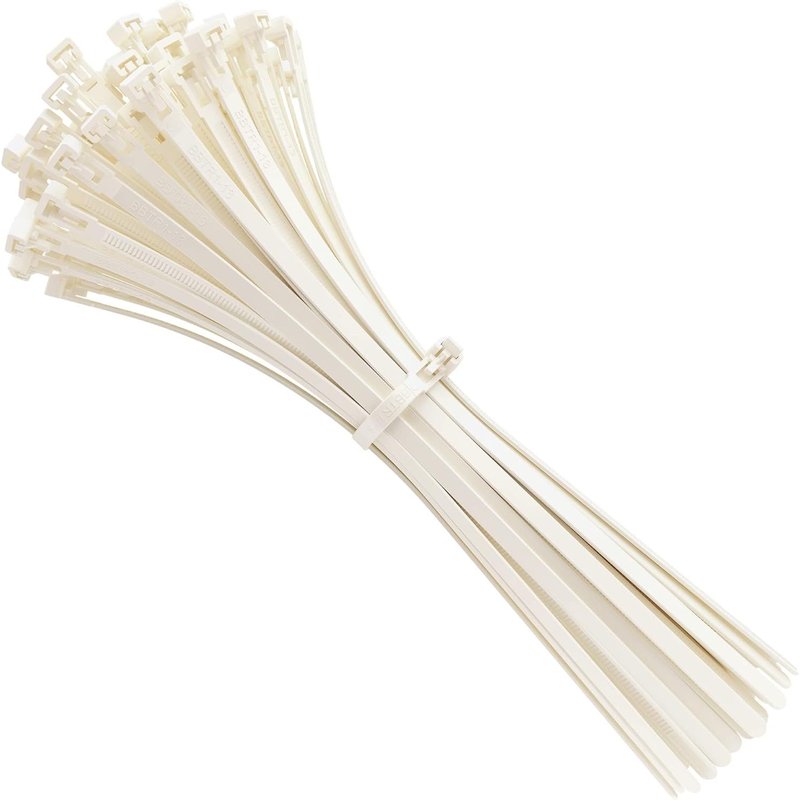 Collier de Serrage Plastique, 350 mm x 7,6 mm, Attache Câble s, Serre Câbles Rilsan Nylon, Colliers Serre-Cable 350mm, Blanc, Lot de 100 Pièces