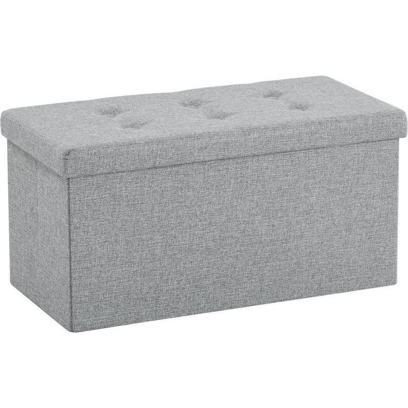 Banc de Rangement Pliable 76x38x38 cm lin MDF Gris, Bout de Lit Pratique Multifonction
