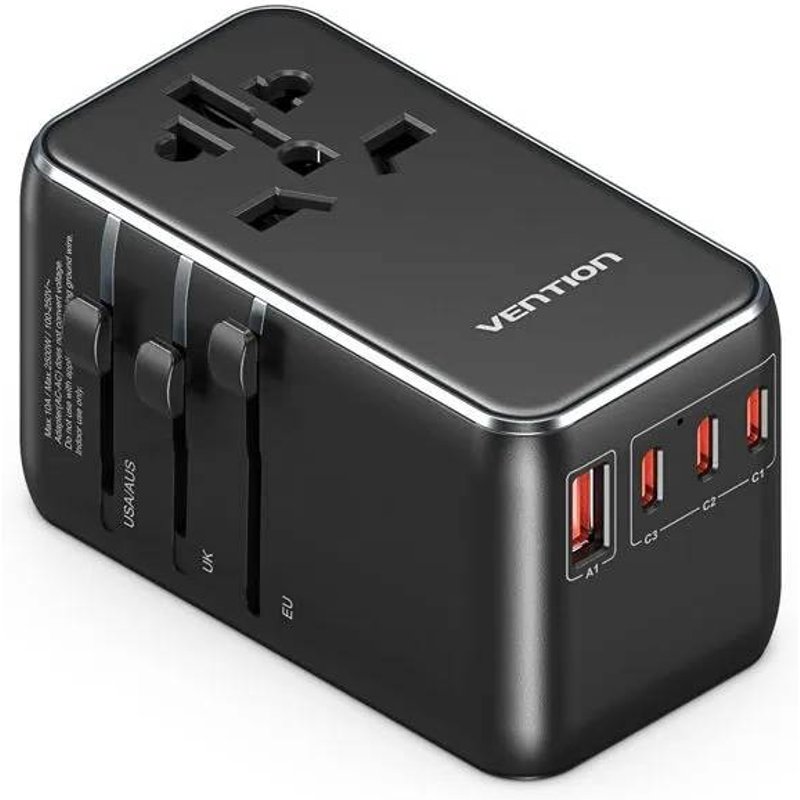 Vention Adaptateur de voyage universel 4 ports USB (C C C A) GaN (100W/100W/20W/18W) Noir
