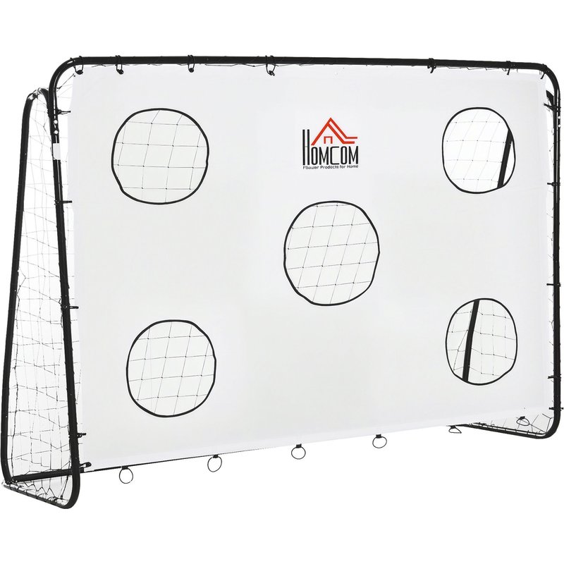 But De Football - Cage De Foot Avec Cible Dim. 240 X 88 X 174 Cm - Acier Thermolaqué Noir Polyester Blanc