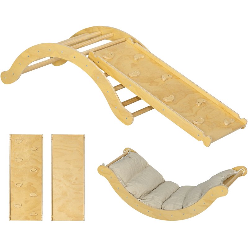 4 En 1 Arche Escalade Enfant Chaise À Bascule Avec Coussin Rampe Double-Face Grimper Glisser Bois