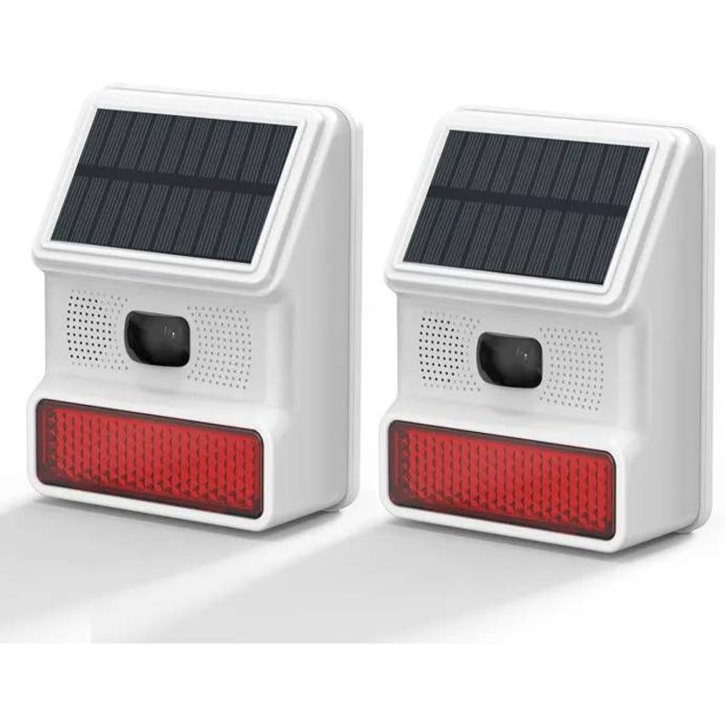 Lot de 2 Alarmes Solaires IP65 avec Détecteur de Mouvement et Sirène 100dB, 4 Modes, Extérieur Sans Fil.