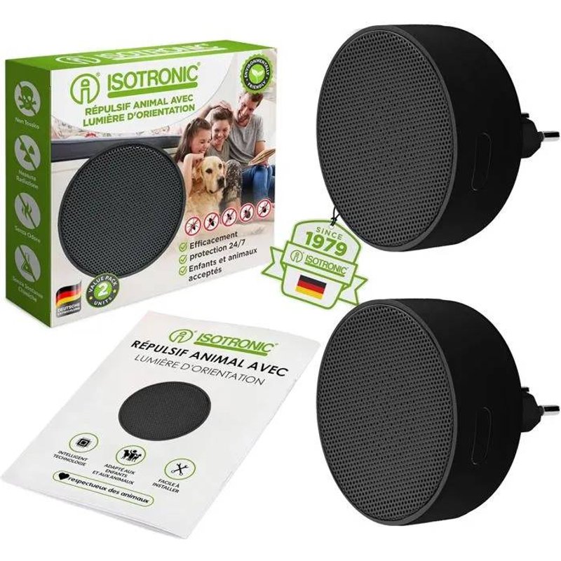 ISOTRONIC Répulsif Ultrasonique Anti-Nuisibles Intérieur - Araignées, Cafards, Punaises, Acariens - 230V.